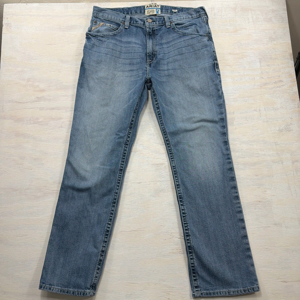 Ariat Jeans M2 Relaxed Boot Cut 38/34 Heavy Stitch Light Wash Denim Mens